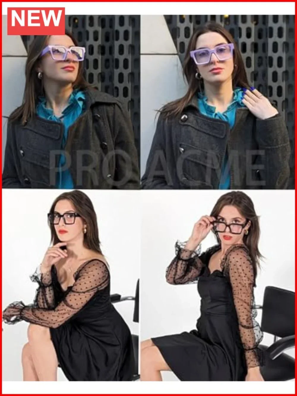 Oversized Square Blue Light Blocking Glasses Full Rim Metal Frame